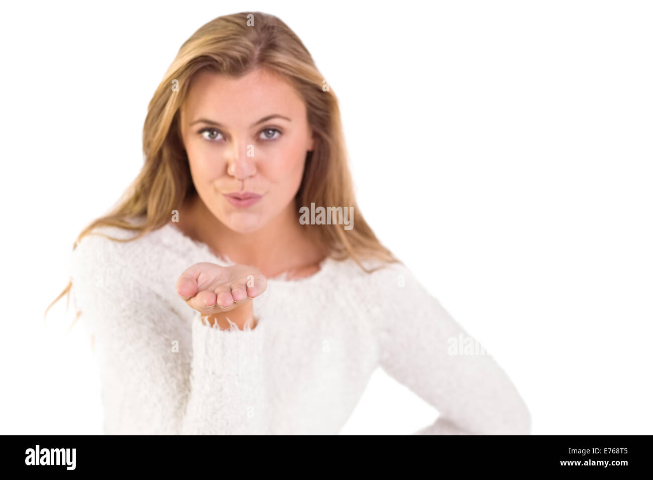 Pretty Blonde Blowing A Kiss Stock Photo Alamy