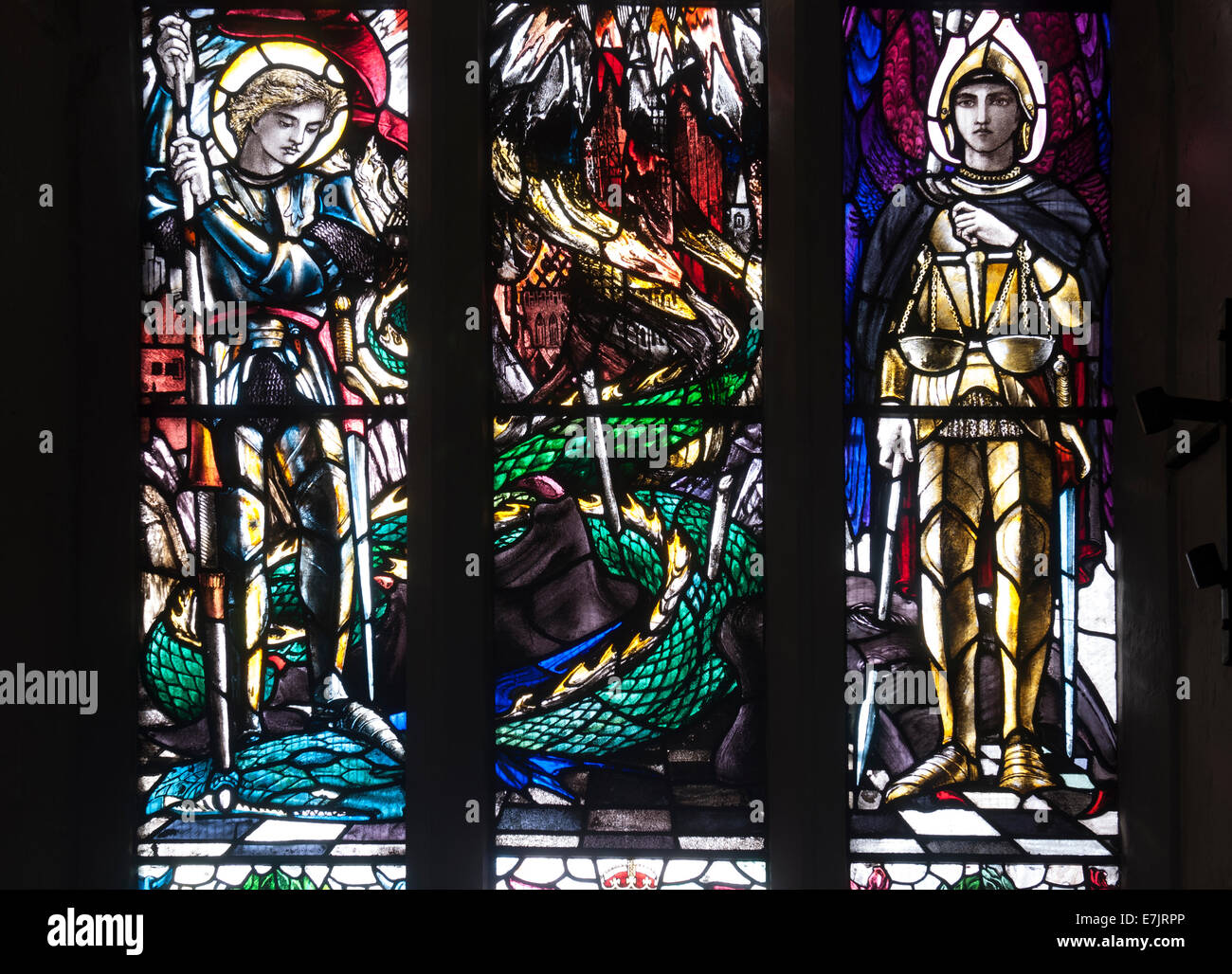 Christopher Whall stained glass in All Saints Church, Wigston Stock