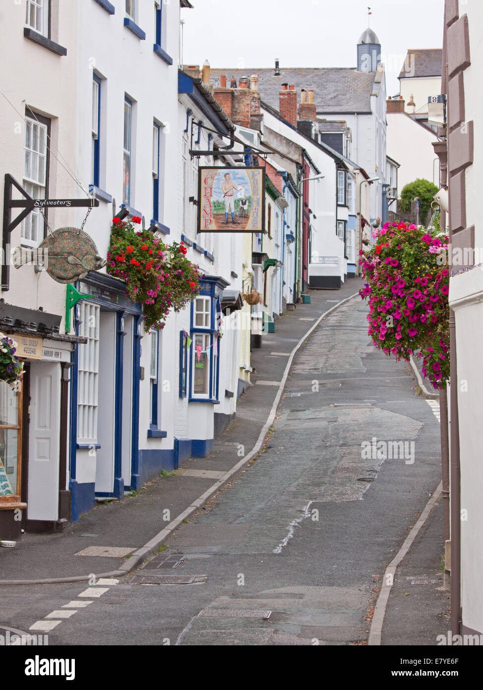 Steep winding road in the village of Appledore in North Devon UK Stock