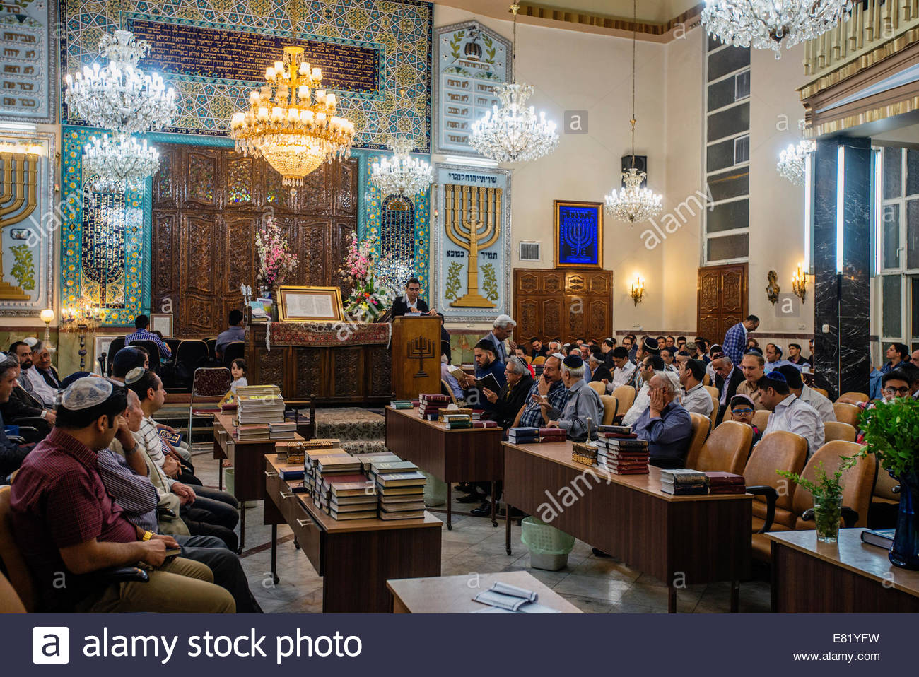 Iranian Jews attend one of the biggest synagogue in Northern Tehran