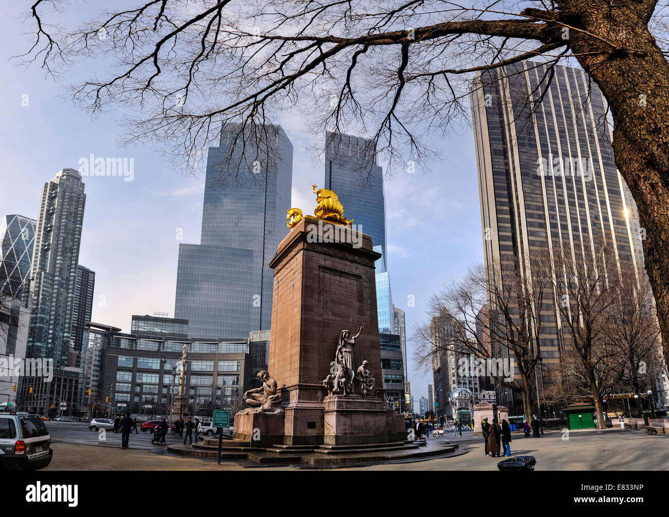 US, New York City. USS Maine Monument at Columbus Circle. Corner of