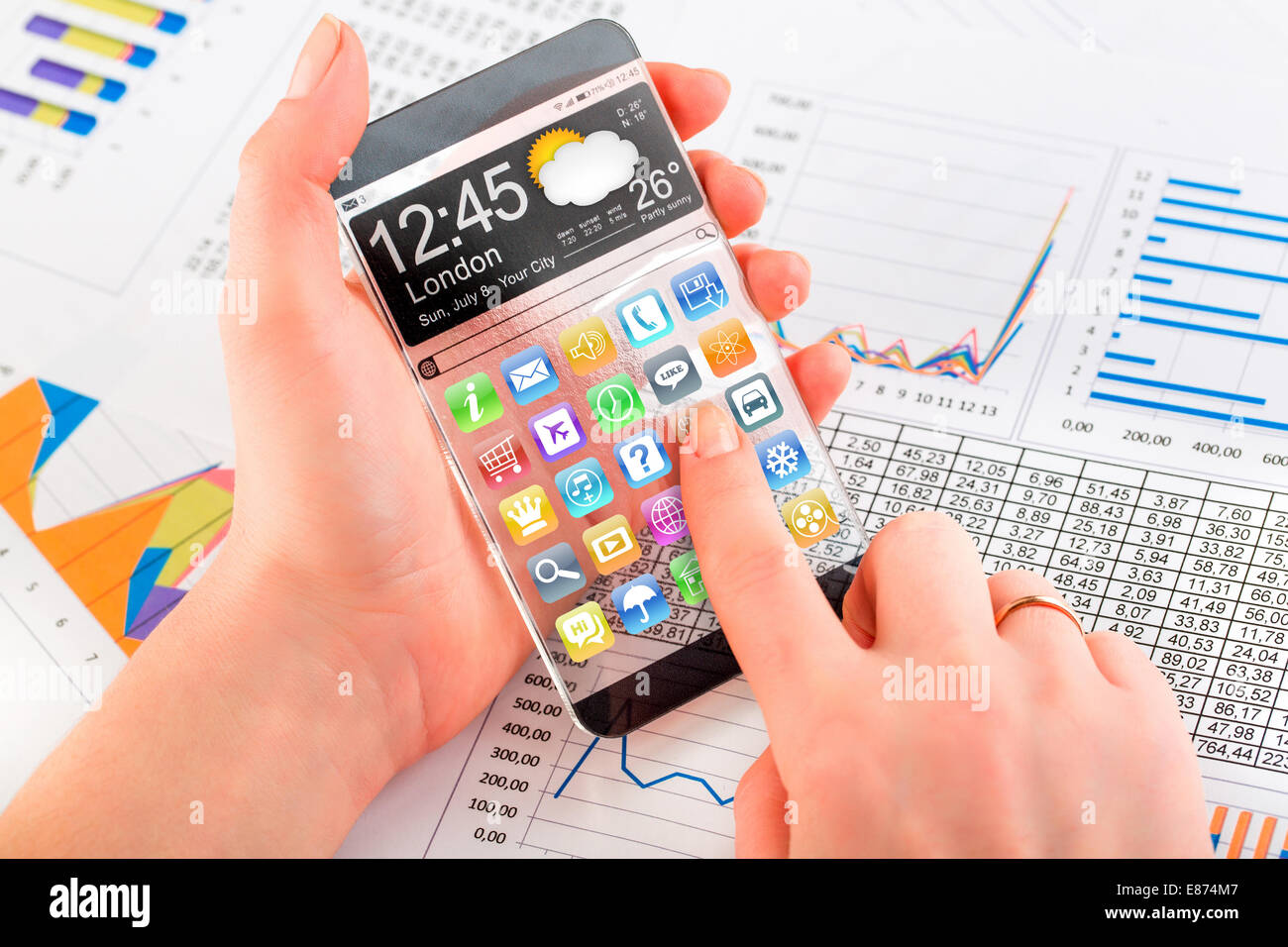 futuristic smart phone (phablet) with a transparent display in futuristic smart phone (phablet) with a transparent display in