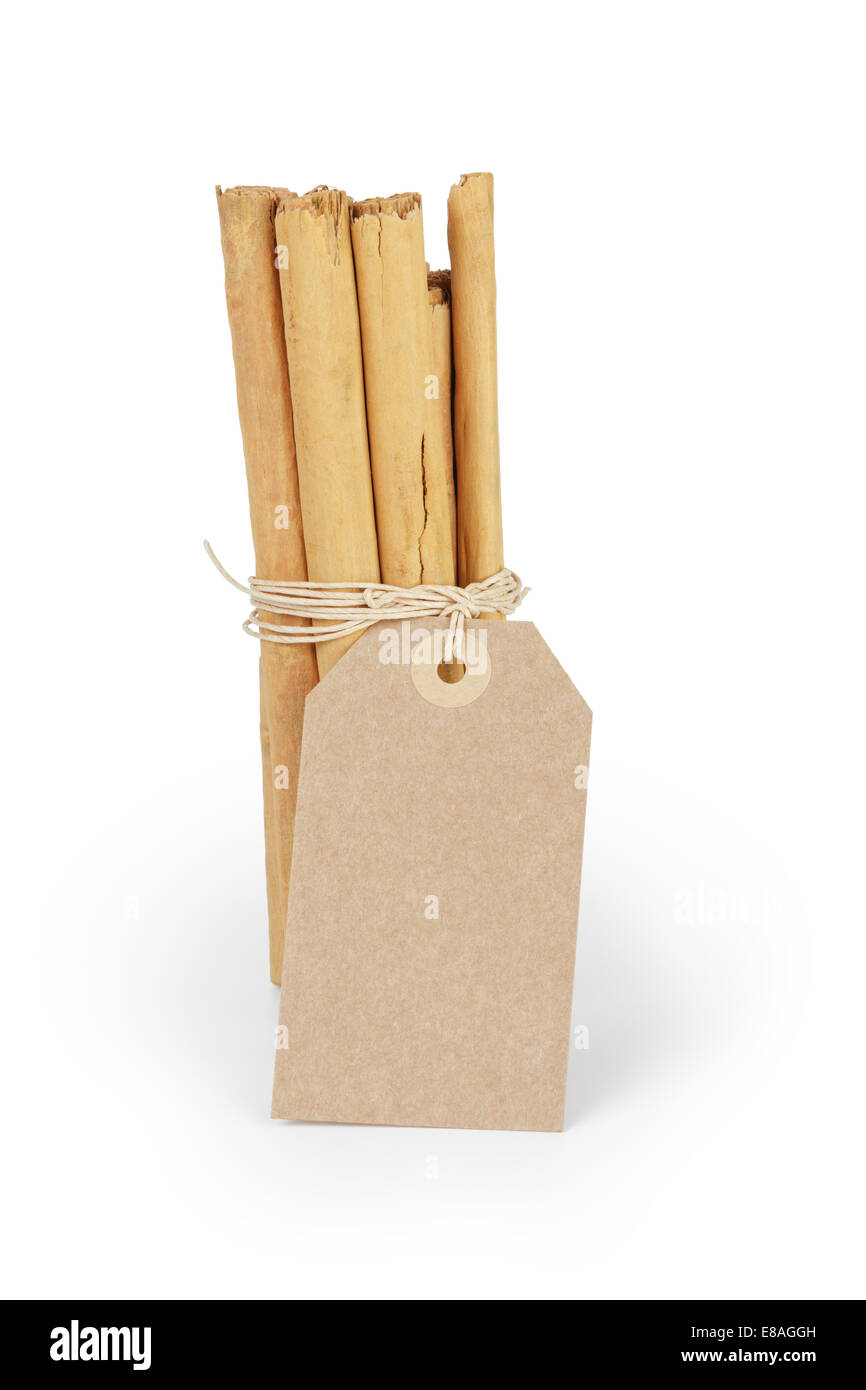 True Ceylon Cinnamon Sticks Tied With Twine Isolated On White Stock