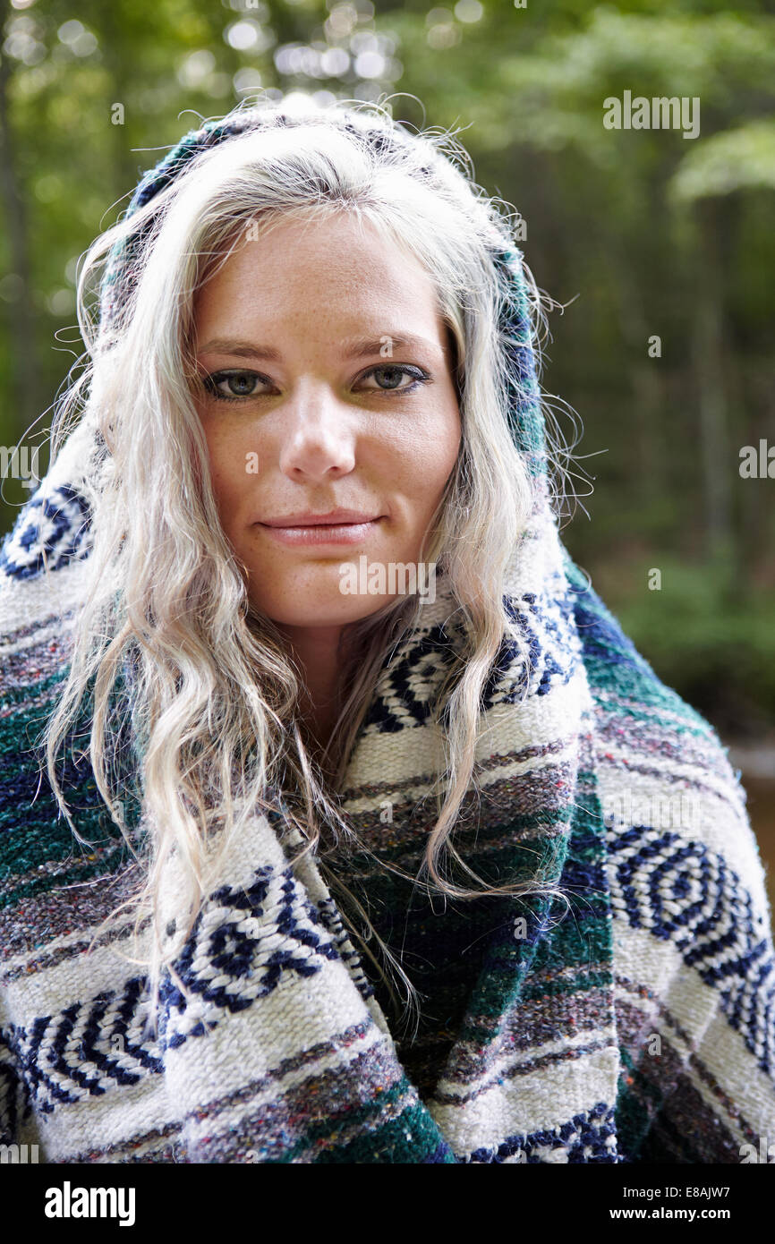 Woman with blanket around her Stock Photo, Royalty Free Image 73993059
