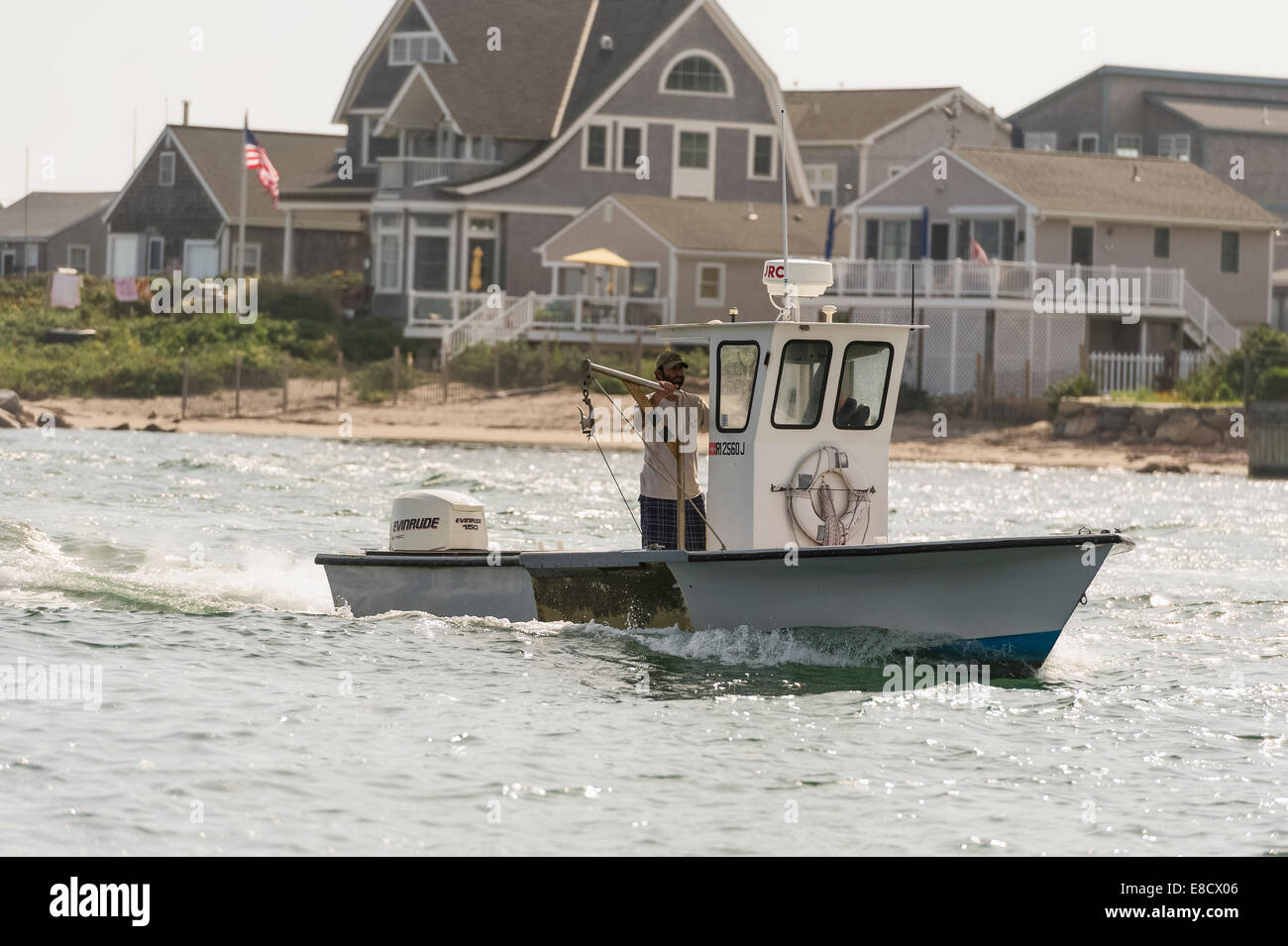 Commercial Fishing boats underway in Galilee Point Judith Stock Photo