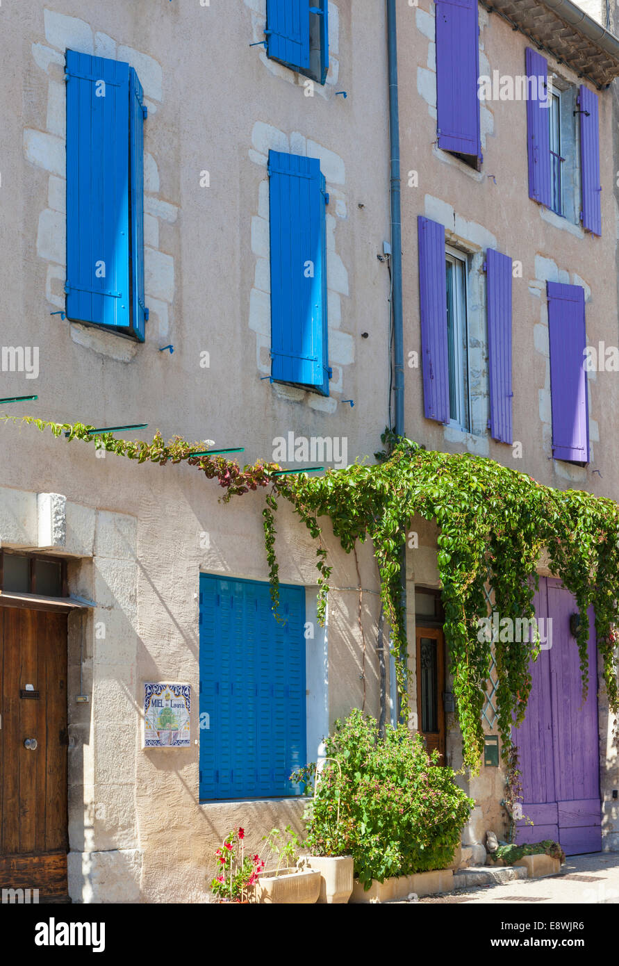 Provencal houses with coloured shutters, Sault, Vaucluse, Provence