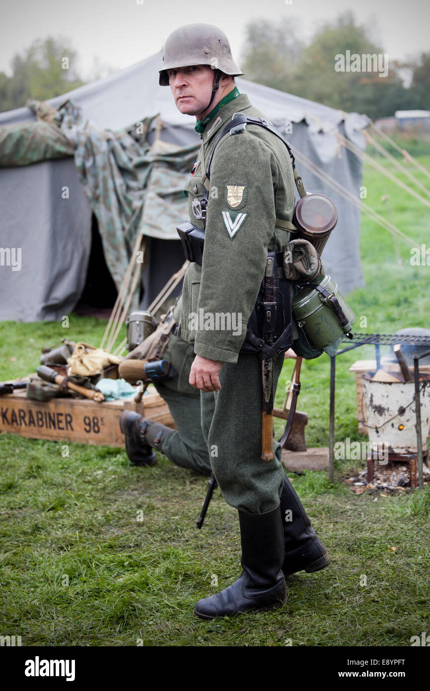 german soldier soldiers ww2 military reenactor reenactment battle Stock