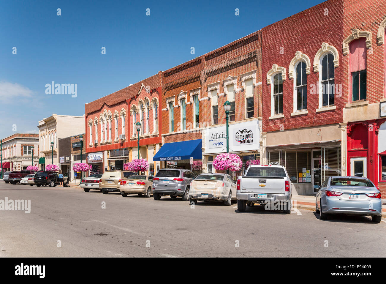 Historic downtown architecture on the streets of Winterset, Iowa Stock