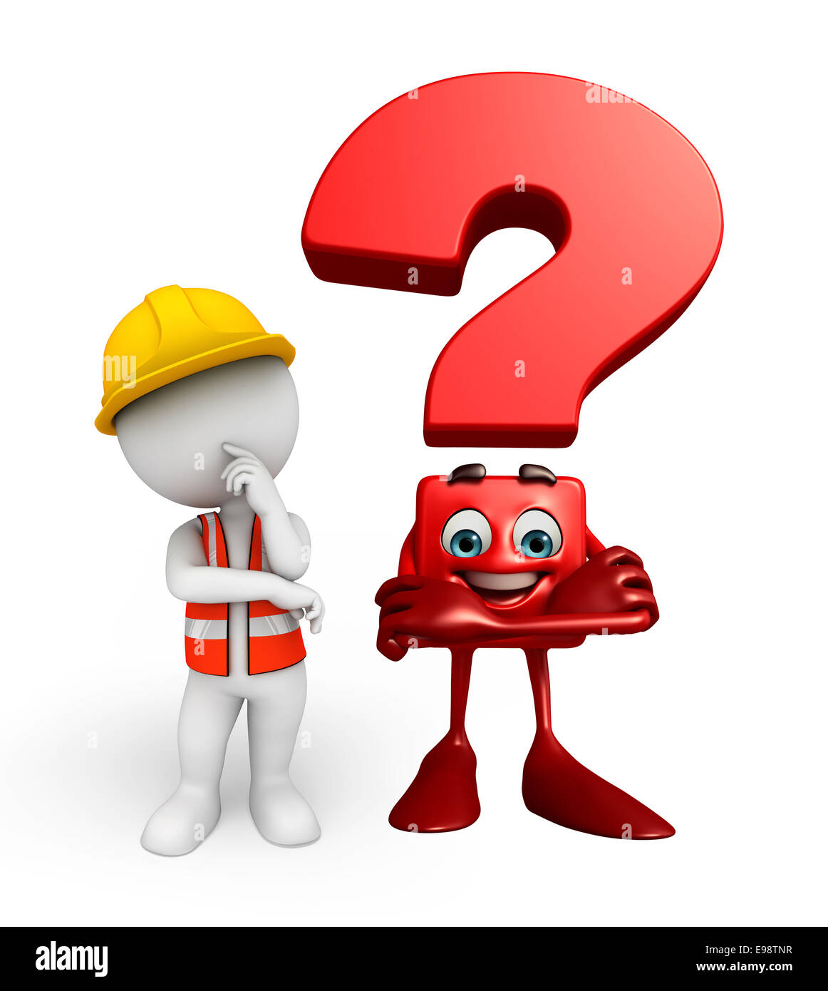 Illustration of young worker with question mark sign Stock Photo