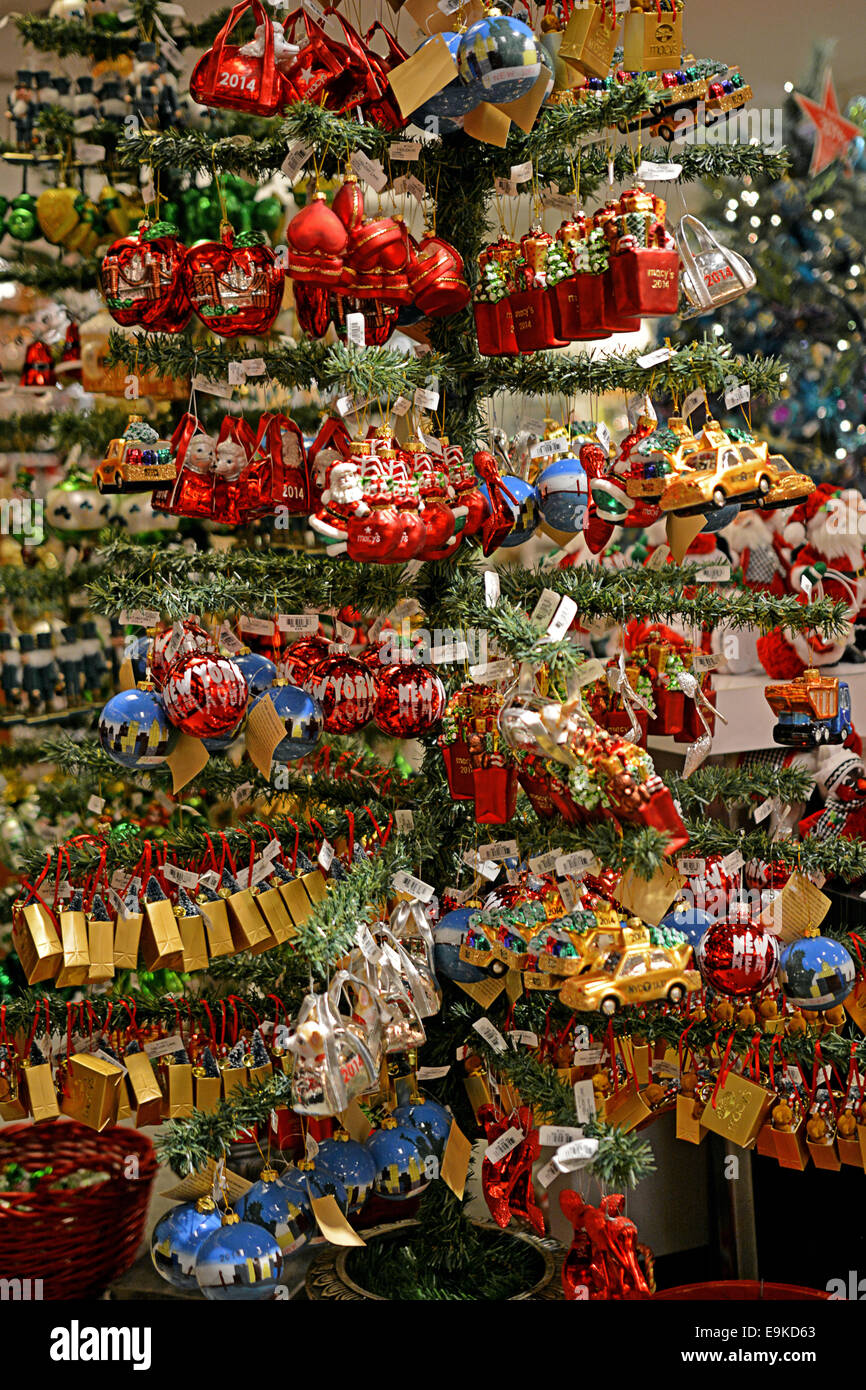 Christmas tree ornaments for sale at Macy's department 