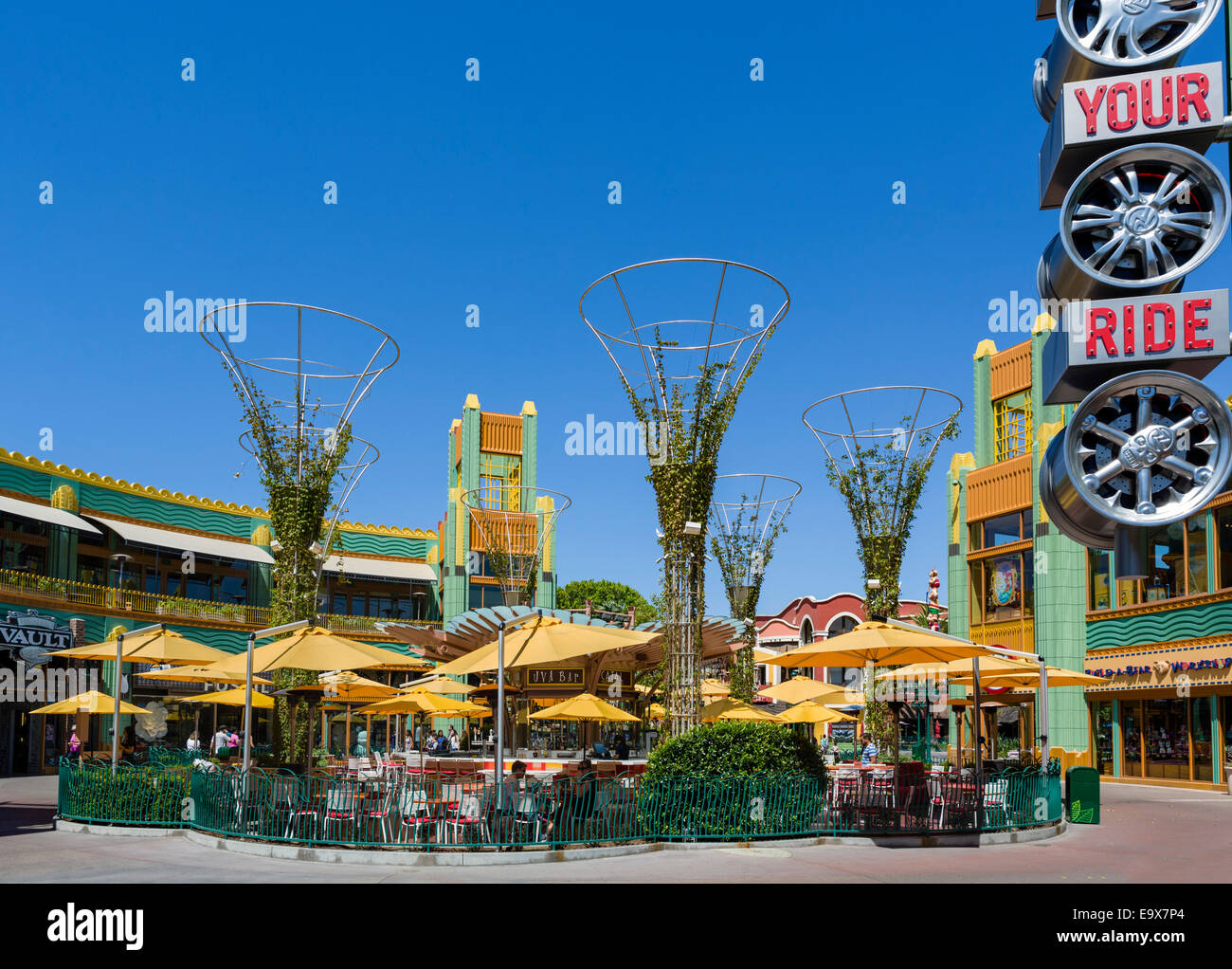 Bar, restaurant and stores on Downtown Drive at Disneyland, Anaheim