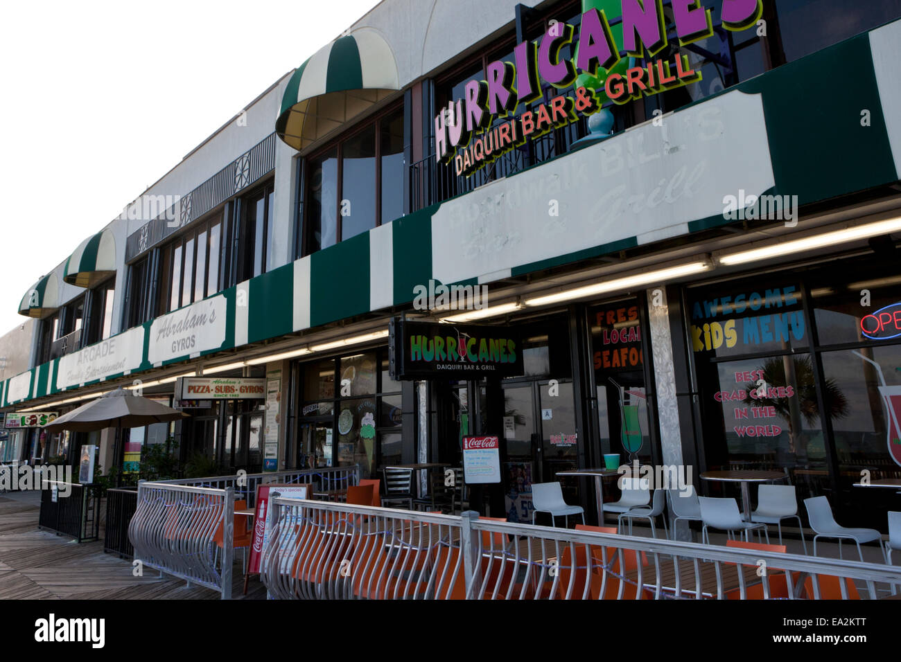 Outside restaurant seating in downtown Myrtle Beach, South Carolina Stock Photo, Royalty Free