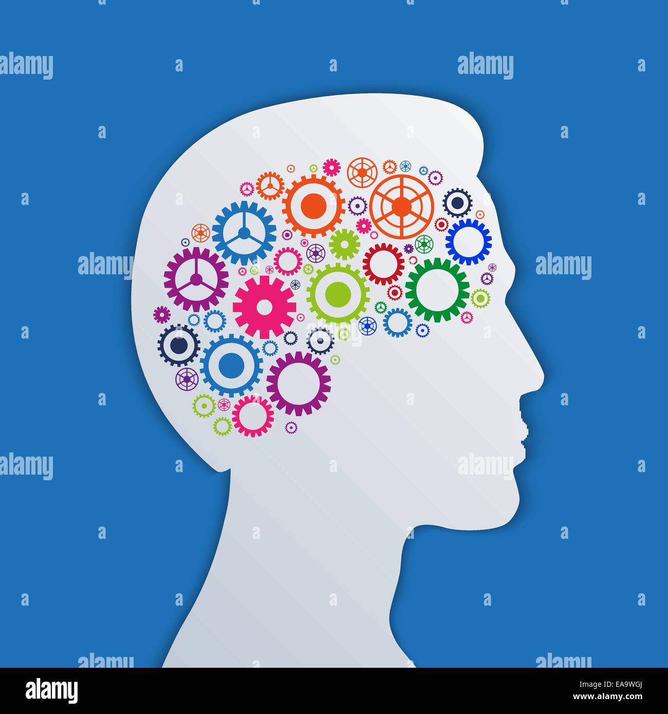 Brain Gears In The Head Human Thinking Concept Vector Illustration