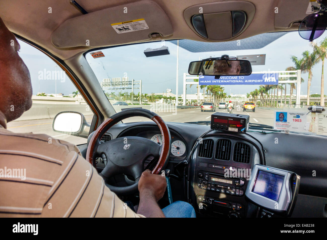 Miami Florida Miami International Airport MIA taxi cab driver Black Stock Photo, Royalty Free