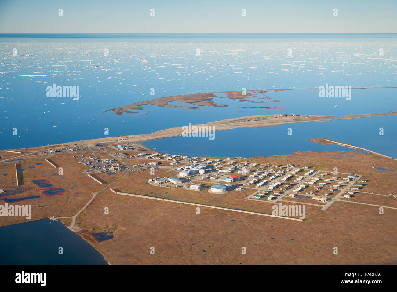 Aerial view of the Inupiat native village of Kaktovik, on Barter Stock Photo, Royalty Free Image