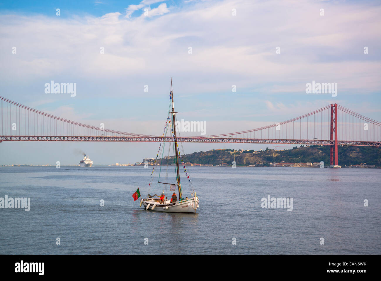 Ponte De Abril Th Of April Bridge And Sailing Boat Lisbon