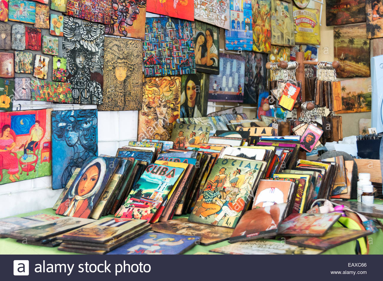 Handcrafted Cuban souvenir stands or displays in Old Havana,Cuba Stock Photo, Royalty Free Image