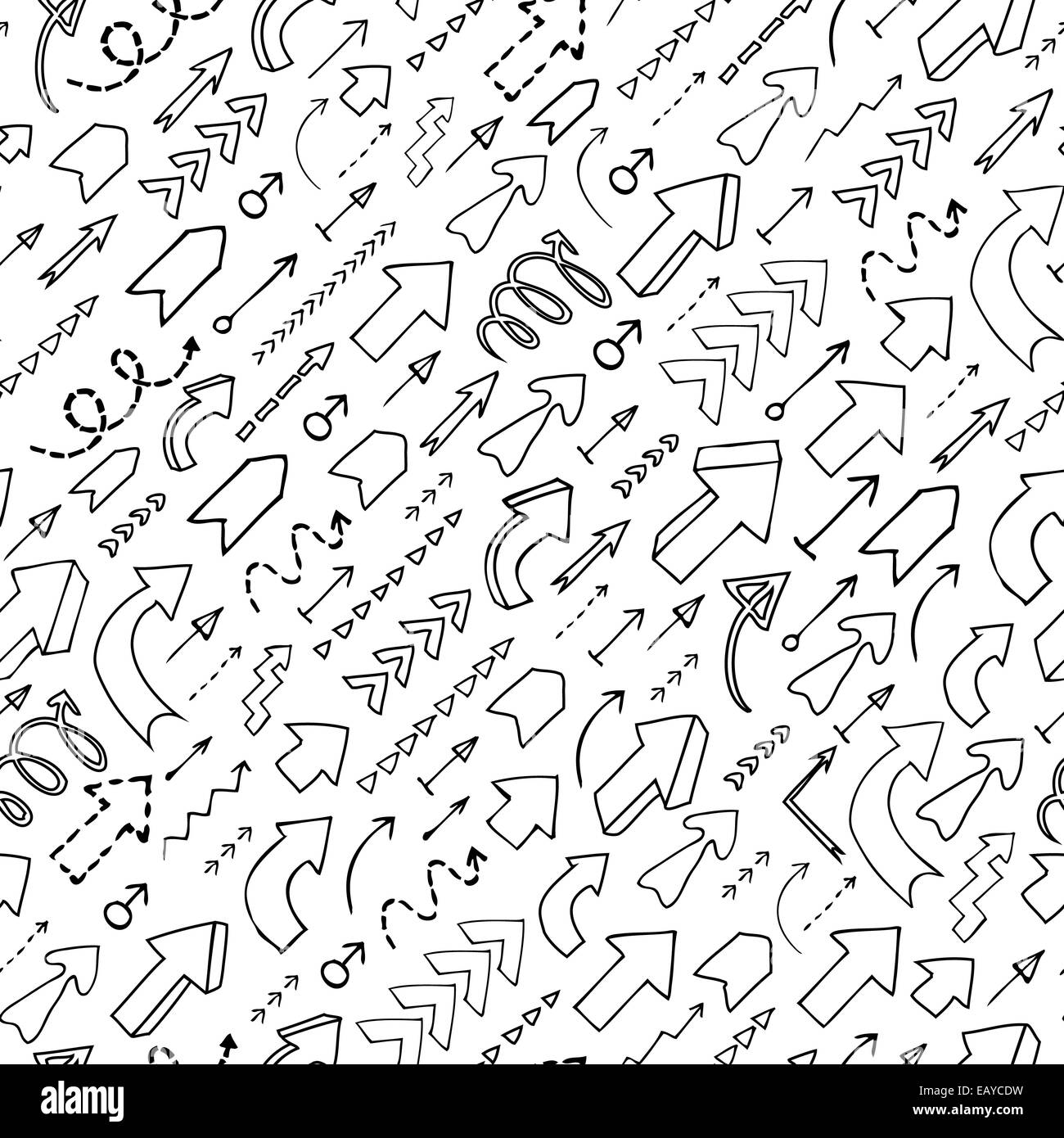 Seamless background of hand drawn arrows, diagonal up and right Stock