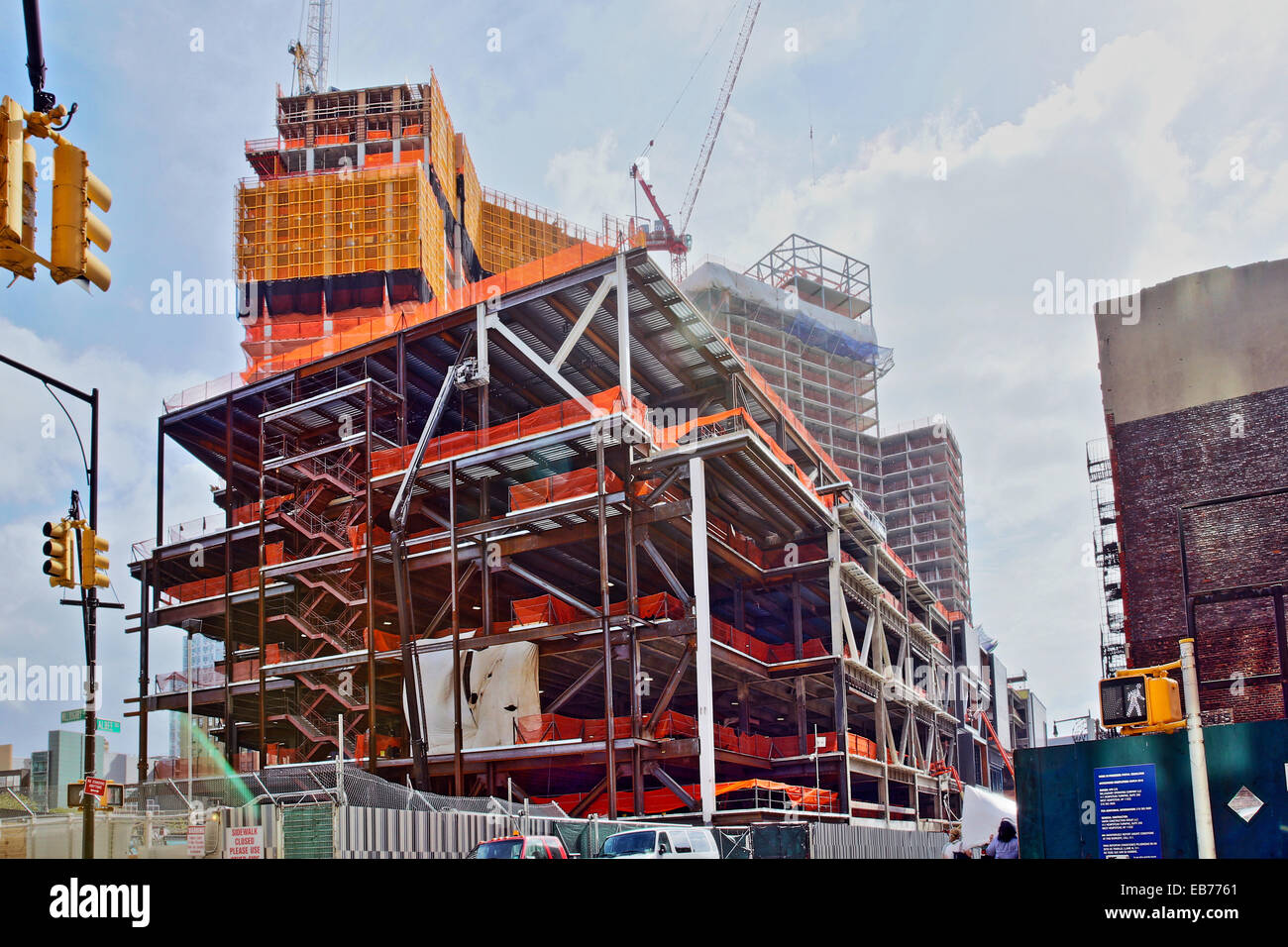 Highrise construction site with crane, Downtown Brooklyn, NY, USA Stock