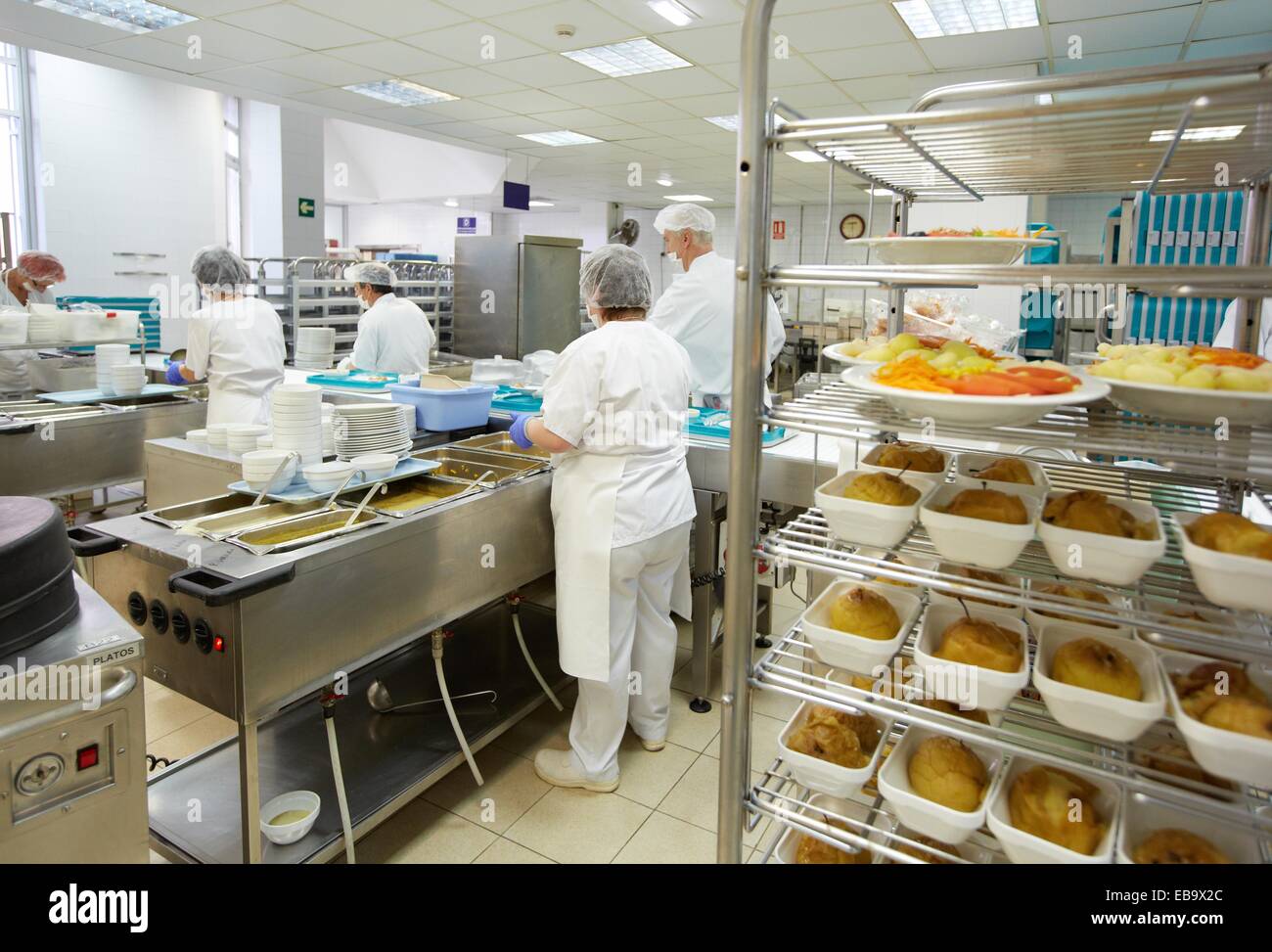 Food serving line, Hospital meal preparation, Kitchen, Hospital Stock