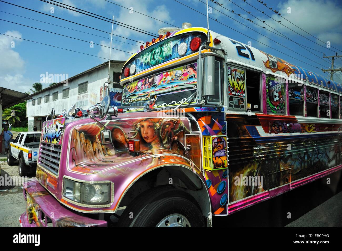 Diablo Rojo-Red Devil, bus in Panama, Colon, Republic of Panama Stock