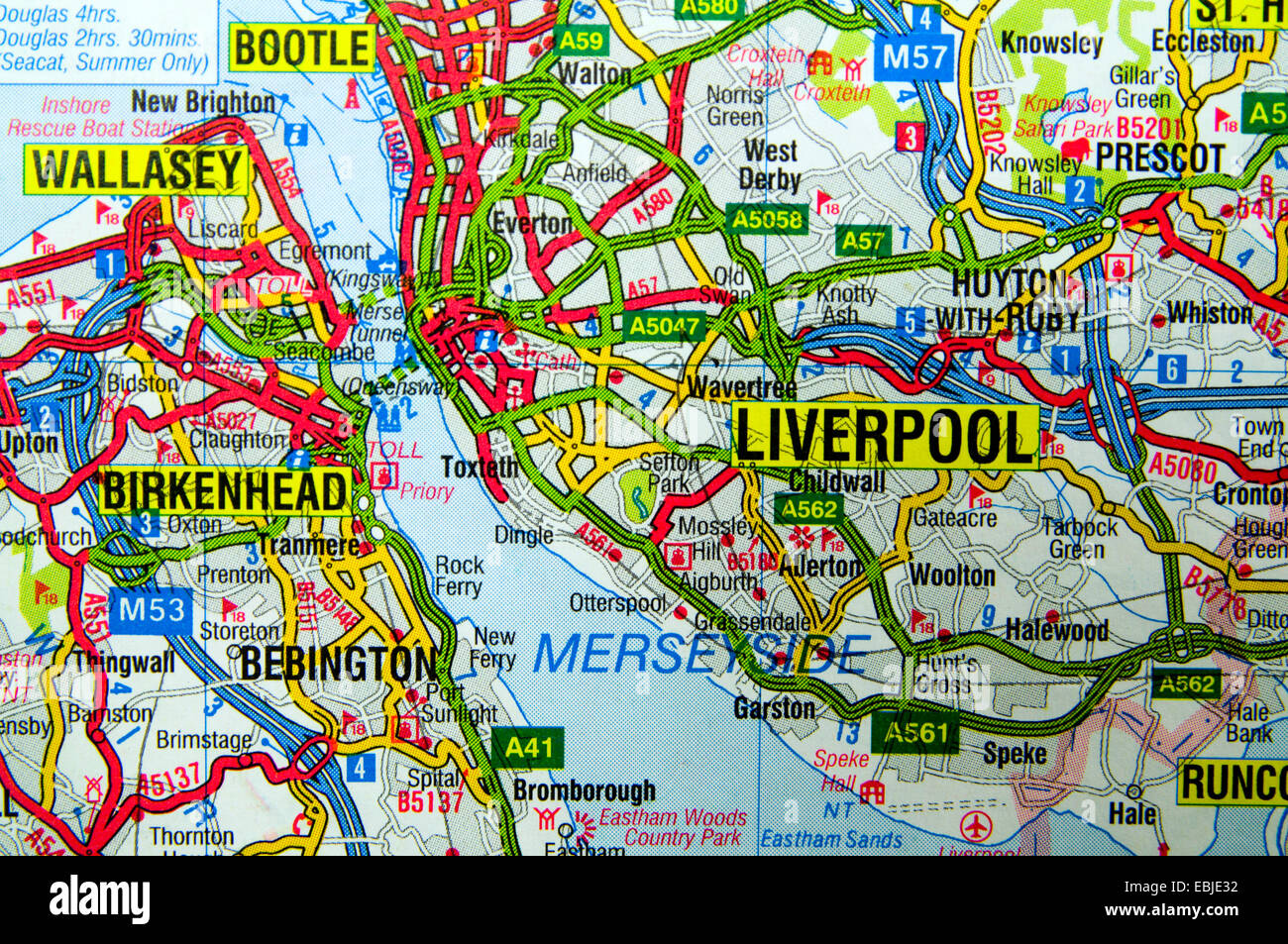 Road Map of Liverpool, England Stock Photo, Royalty Free Image
