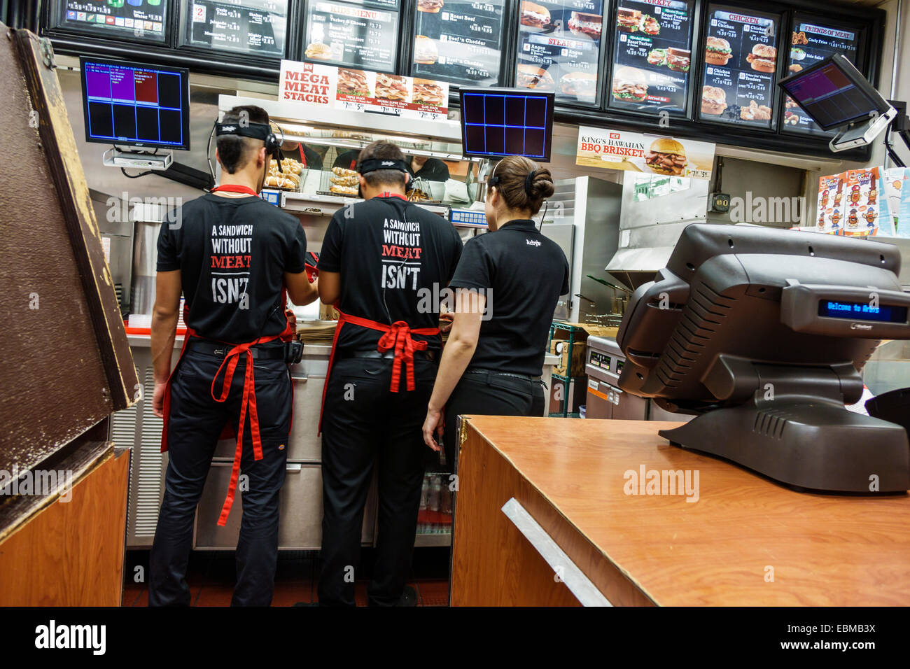 Miami Florida Arby&#39;s fast food restaurant inside counter employees Stock Photo, Royalty Free ...