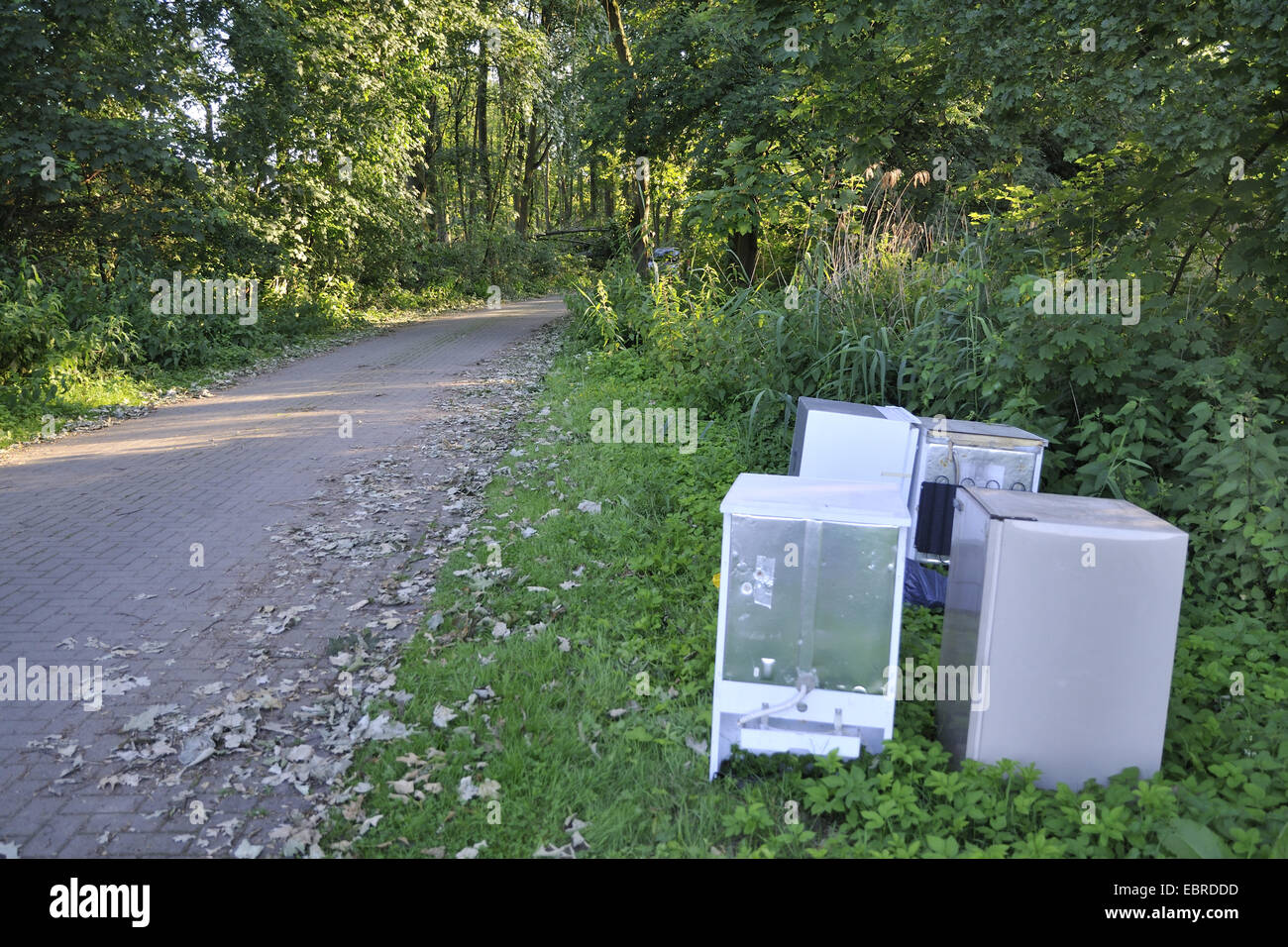 Illegal Waste Disposal Of Refrigerators At The Roadside Germany North