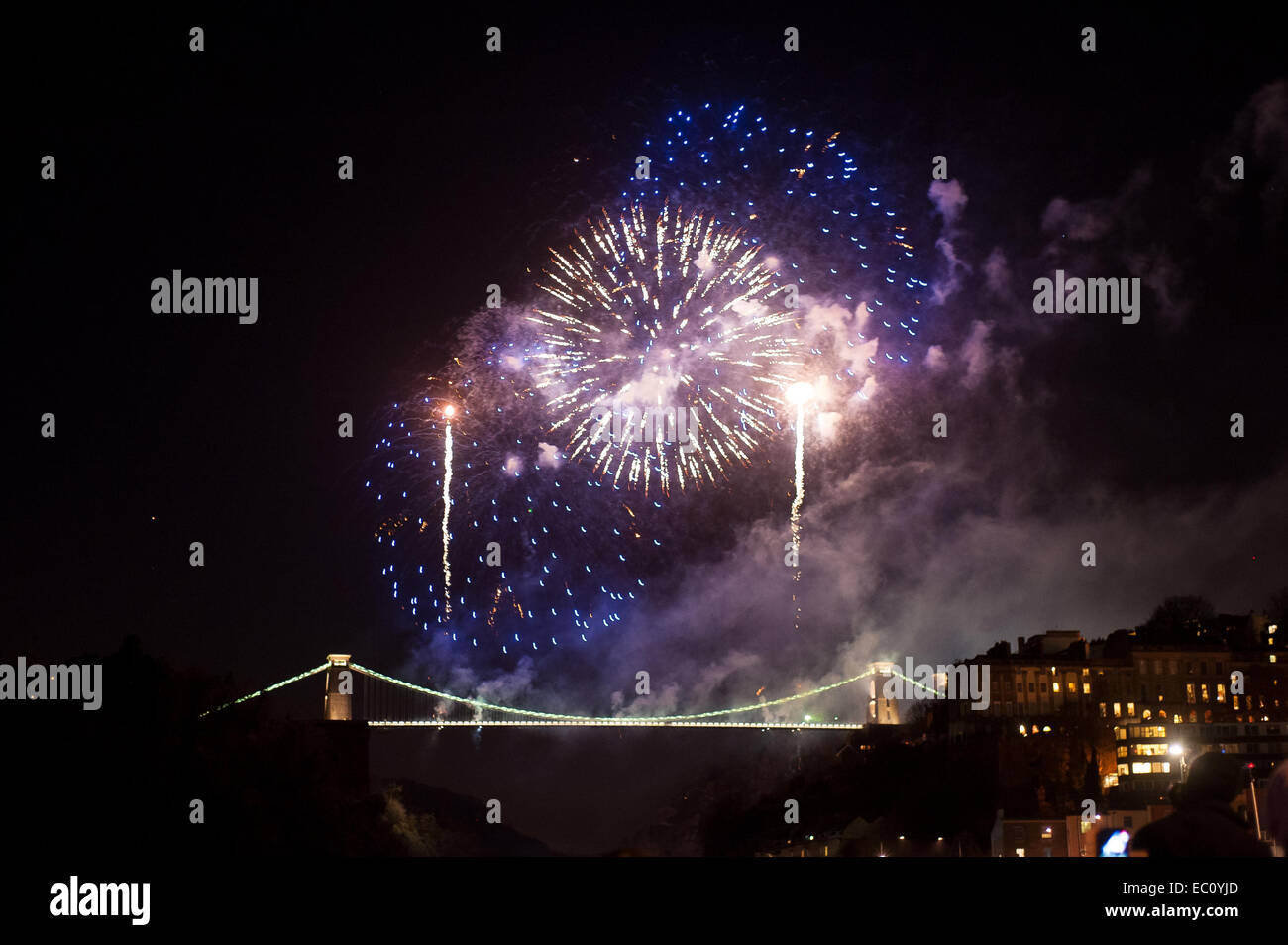 Bristol, UK. 7th Dec, 2014. Fireworks over the Clifton Suspension Stock