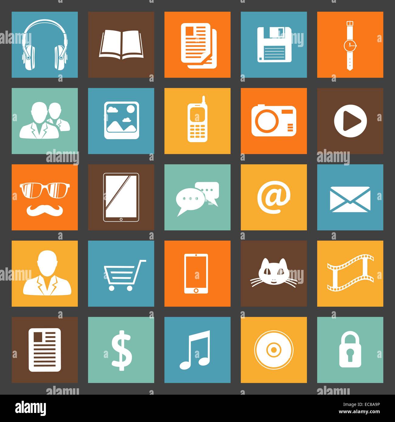 Flat Media Devices And Services Icons Set For Web Isolated Vector