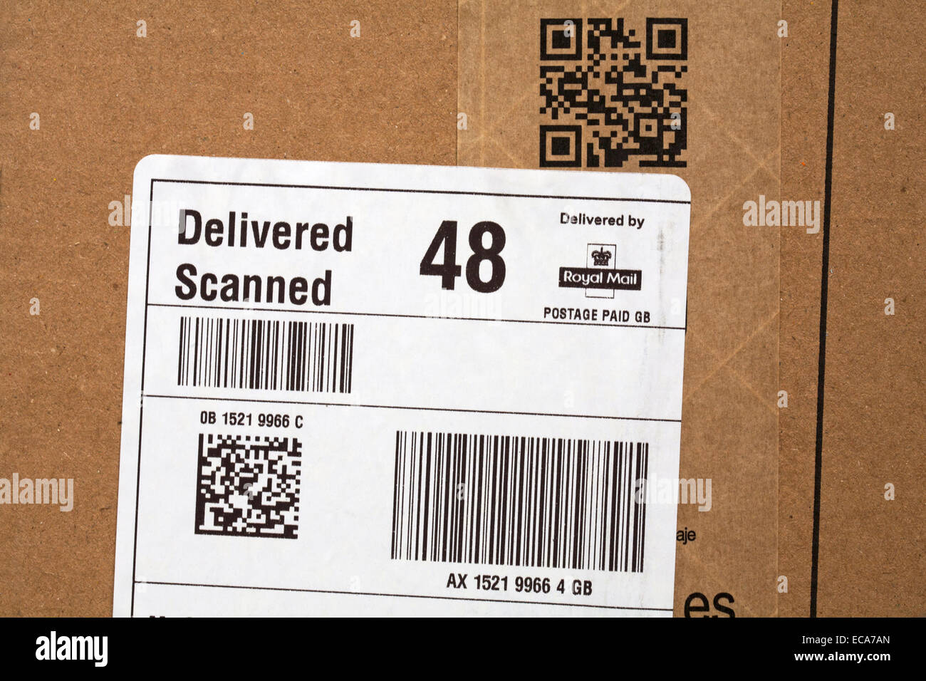 Delivered scanned, delivered by Royal Mail and scan me on parcel from