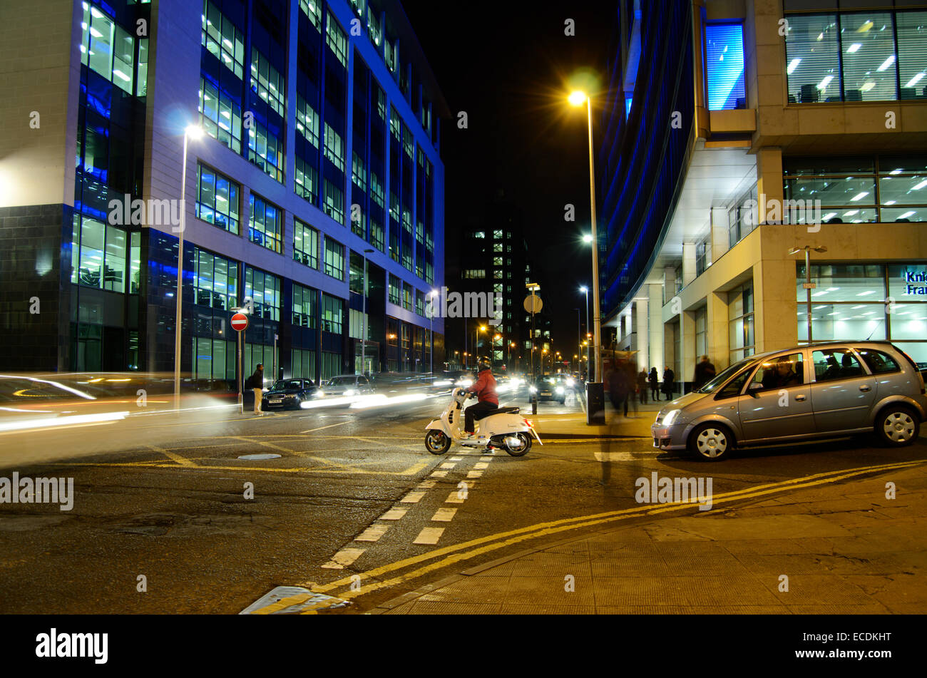Bothwell Street in Glasgow, Scotland at Night Stock Photo, Royalty Free