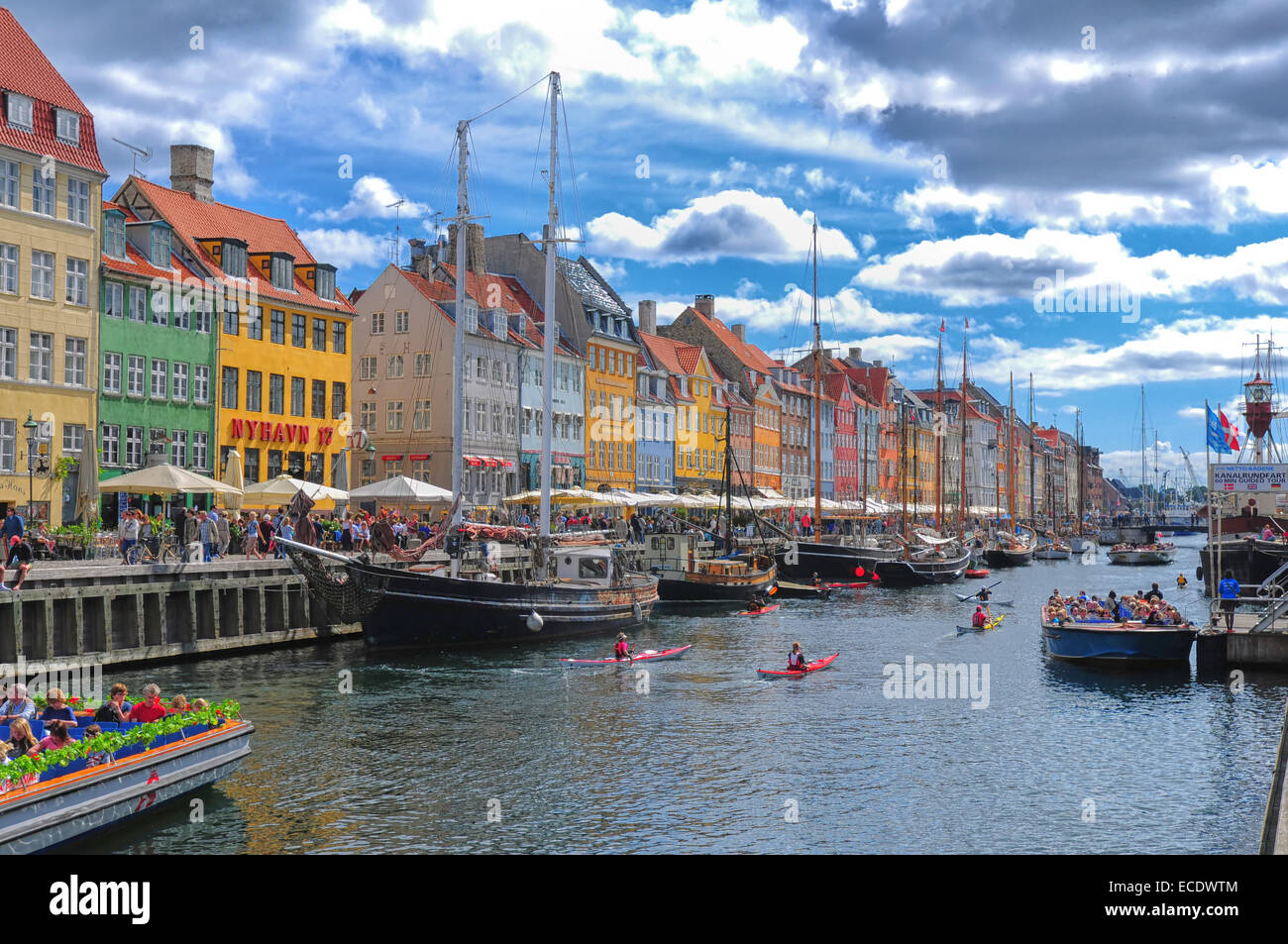 Nyhavn Waterfront in Copenhagen, Denmark Stock Photo, Royalty Free