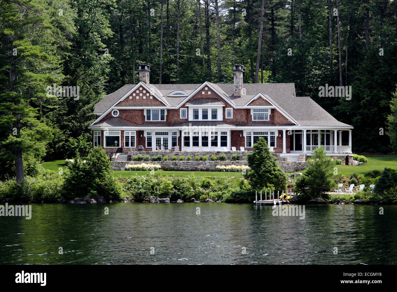 House home on the shore of Lake Winnipesaukee New Hampshire USA Stock