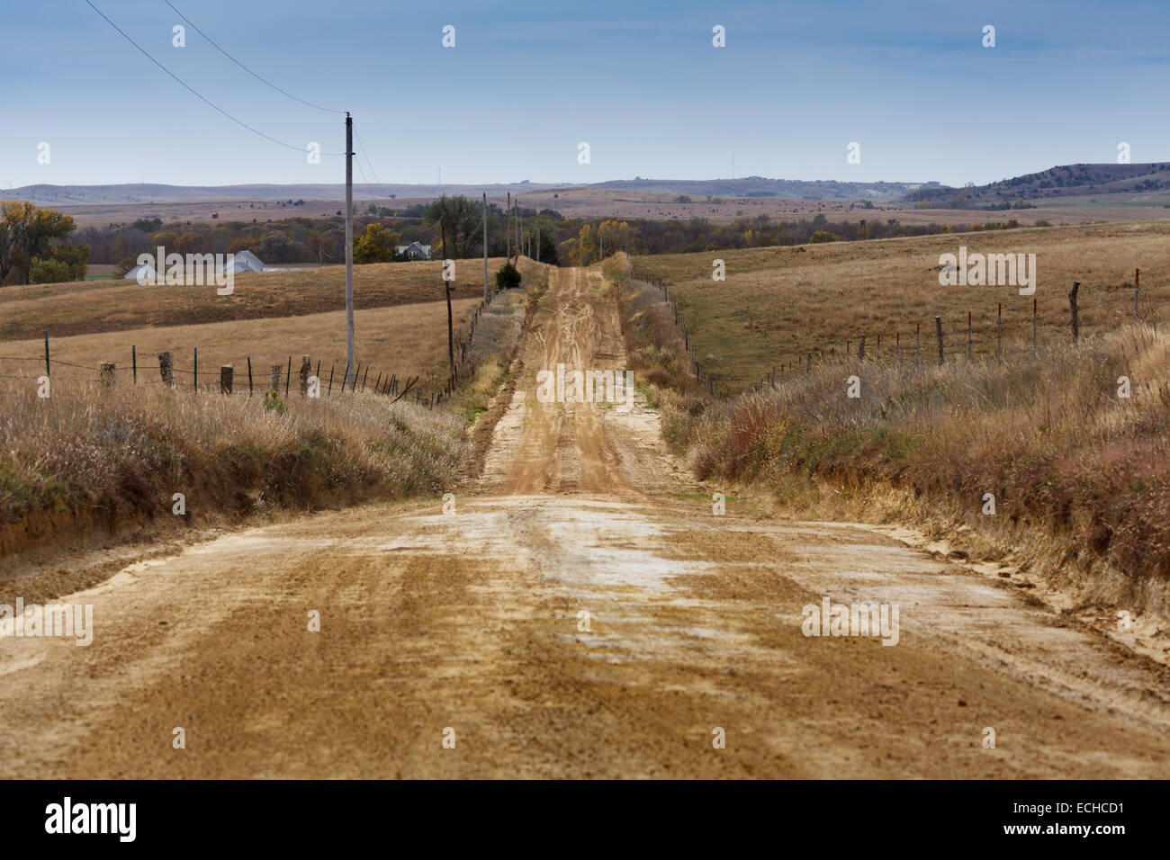 Dirt roads through plains country, Lincoln County, Kansas, USA Stock