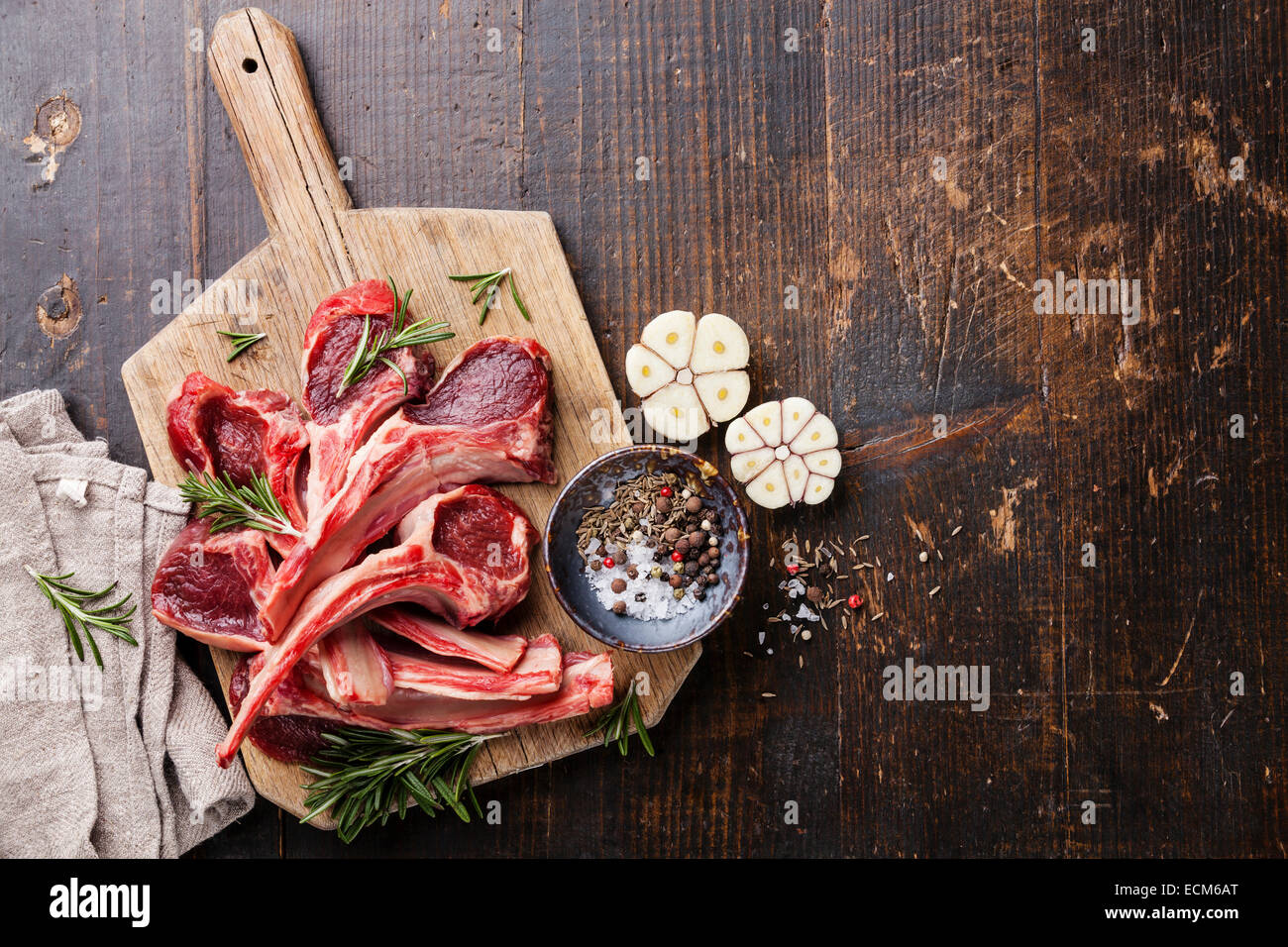 Raw fresh Lamb Meat ribs and seasonings on dark wooden background ... for Lamb Meat Photography
56mzq Raw fresh Lamb Meat ribs and seasonings on dark wooden background ... for Lamb Meat Photography
56mzq