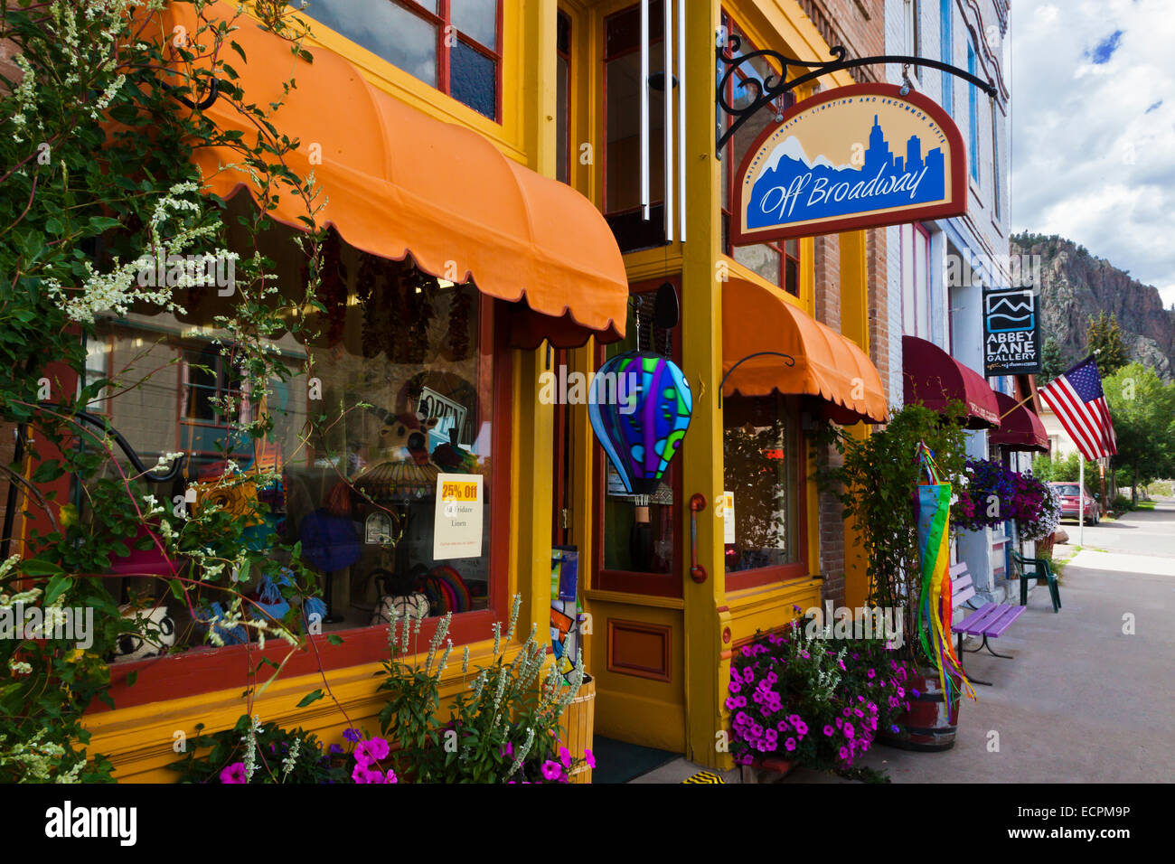 Shops on the main street of CREEDE COLORADO, a silver mining town Stock