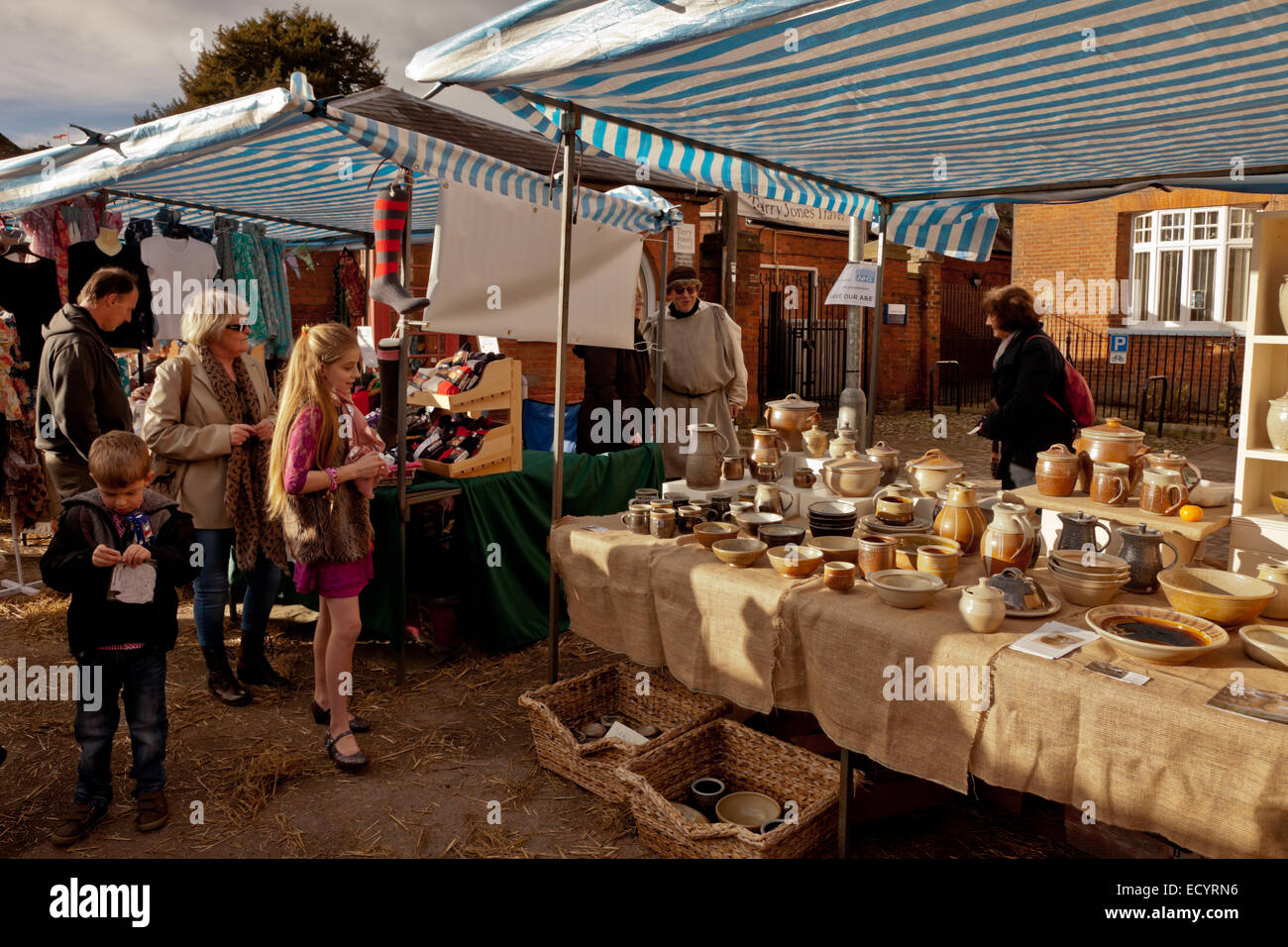 Market stalls in the Ludlow Christmas market, Shropshire UK Stock Photo