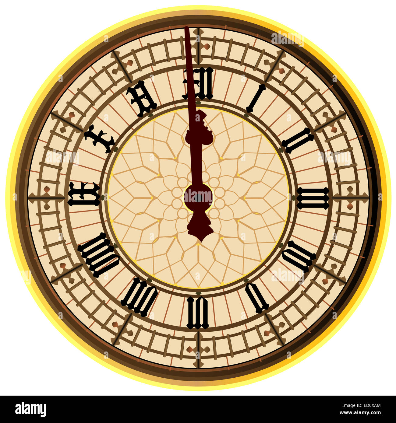 The clock face of the London icon Big Ben showing 12 o clock Stock
