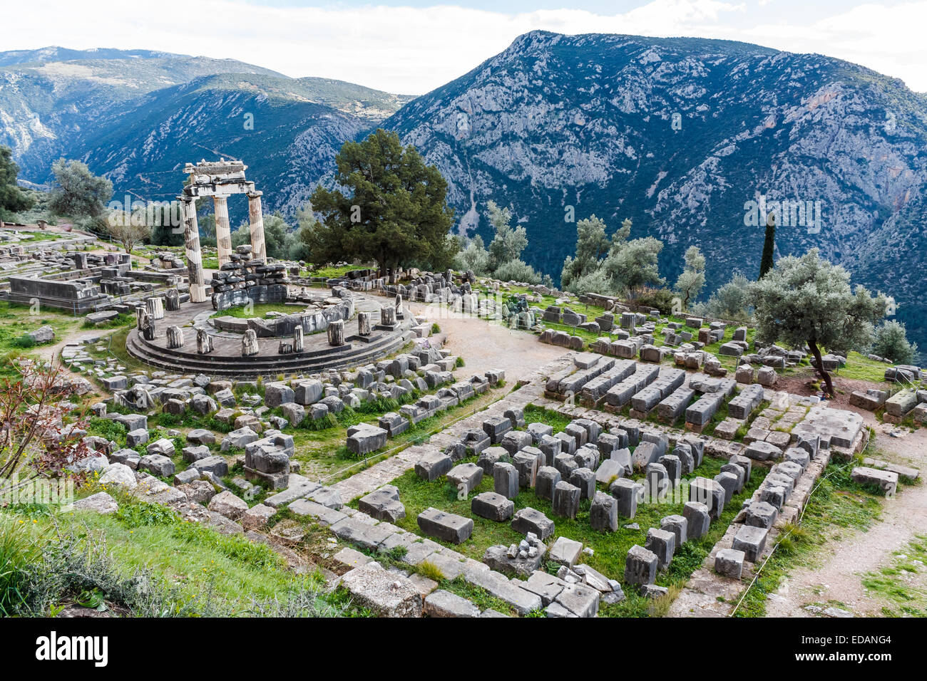 Delphi, Ancient Greece, Athena Pronaia Sanctuary Stock Photo, Royalty