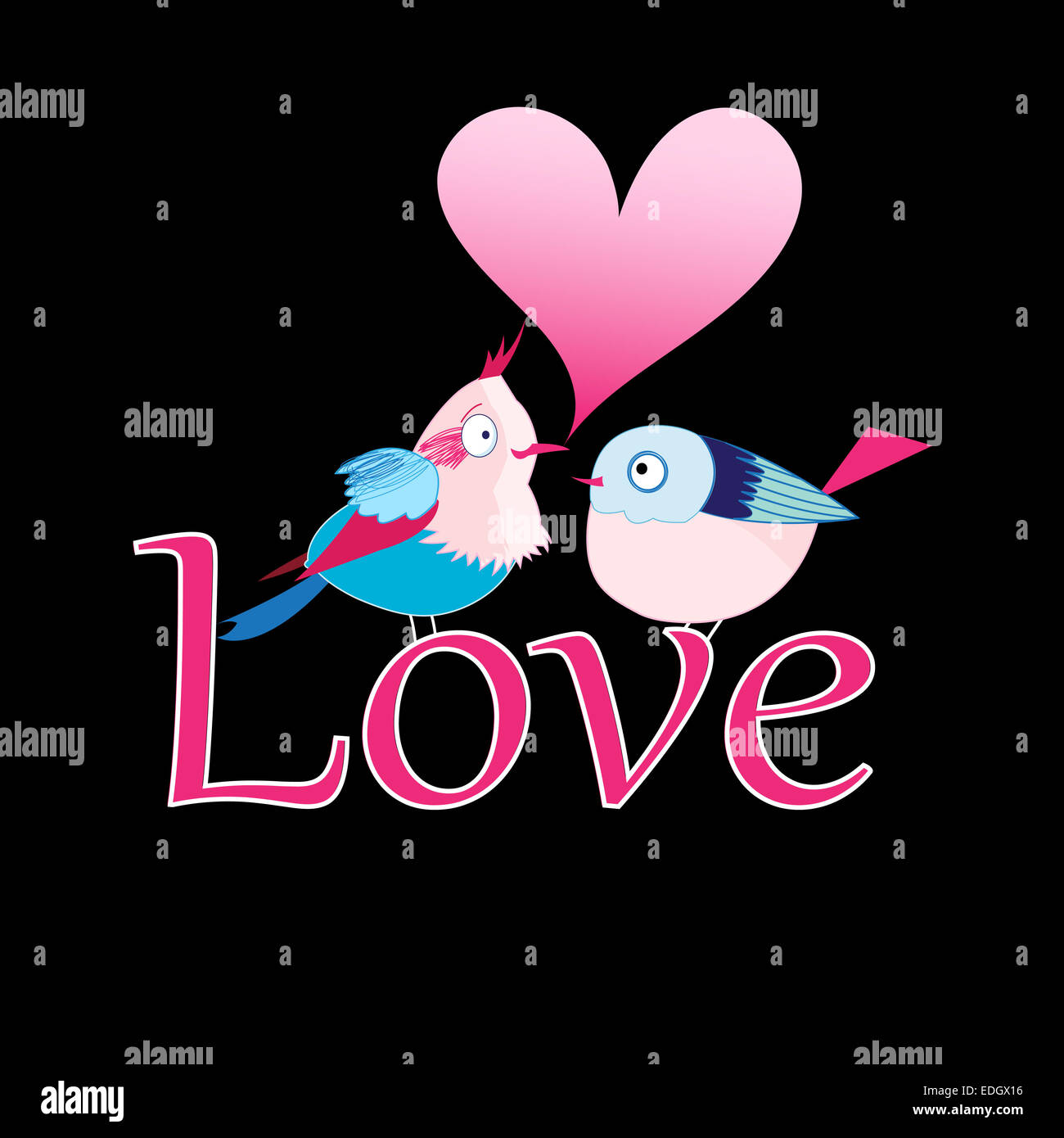 Graphic Lovers Bright Birdies On The Word Love On A Black