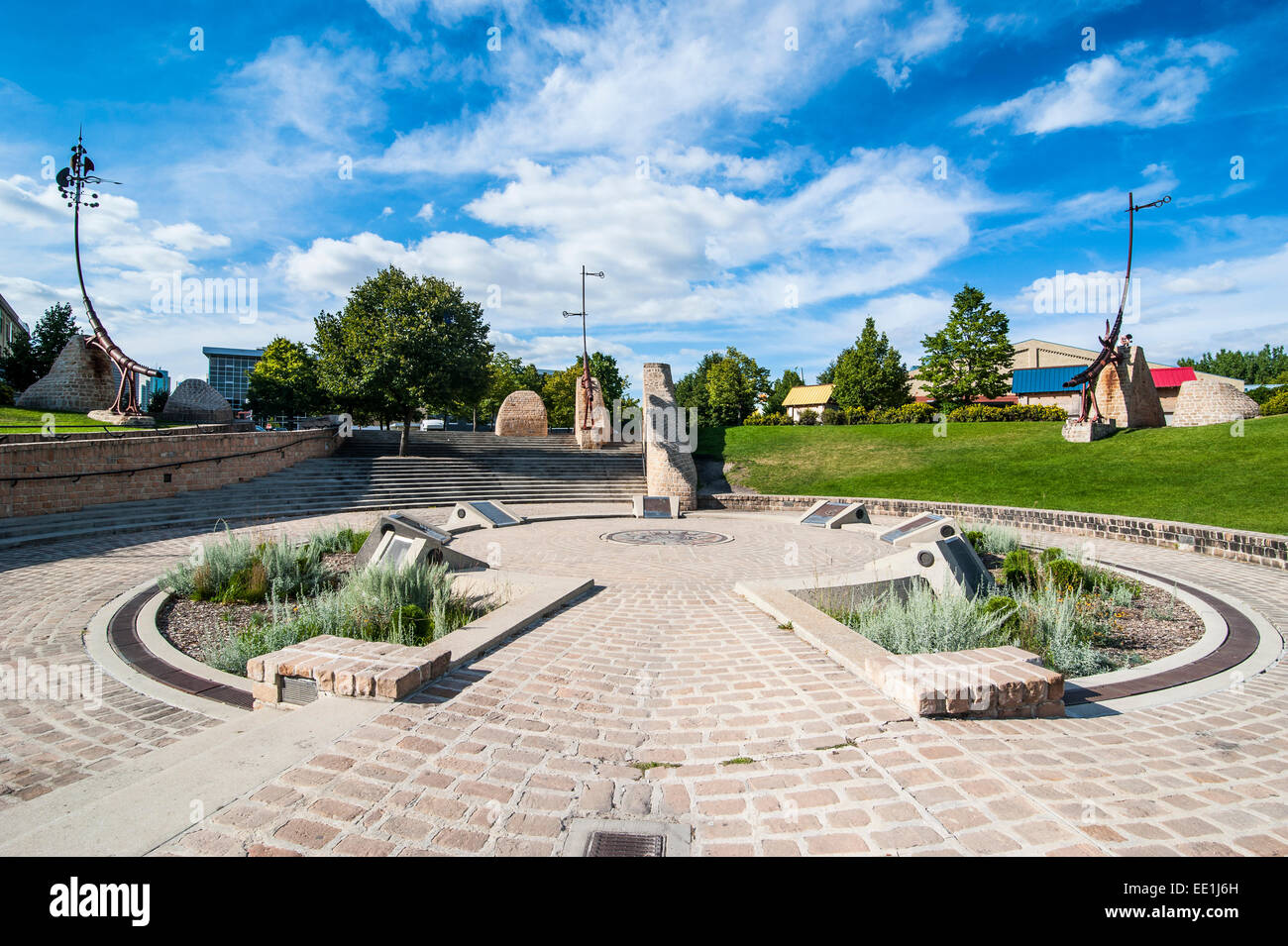 Forks astrological monument, Oodena Celebration Circle, Winnipeg Stock Photo, Royalty Free Image