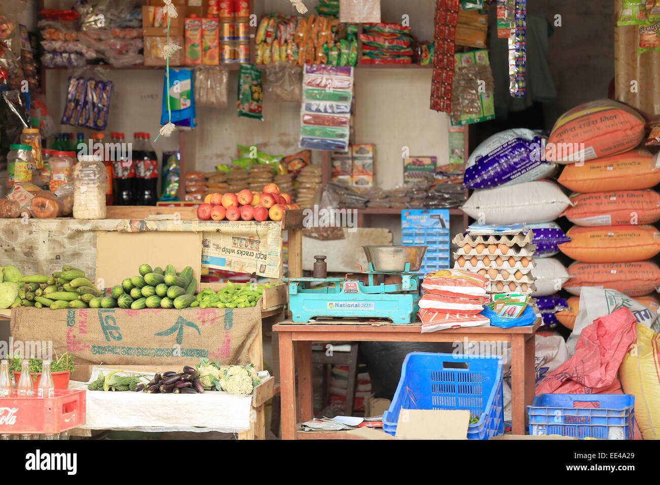 GODAWARI, NEPAL OCTOBER 15 Grocery shop open to the street shows Stock Photo, Royalty Free