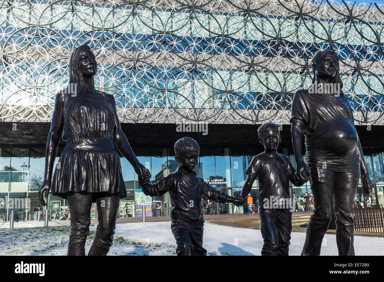 "A Real Birmingham Family" statue by Gillian Wearing in front of the