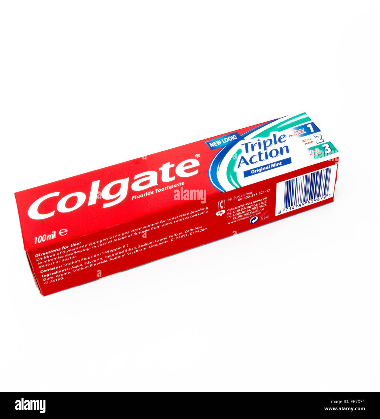 Box of Colgate Toothpaste on a White Background Stock Photo, Royalty
