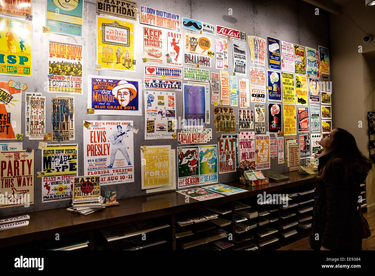 Posters displayed on the walls of the Hatch Print Show letterpress