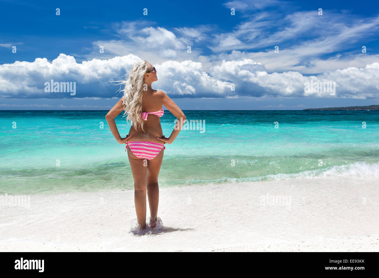 Woman In Bikini On Tropical Beach Philippines Boracay Stock Photo Alamy