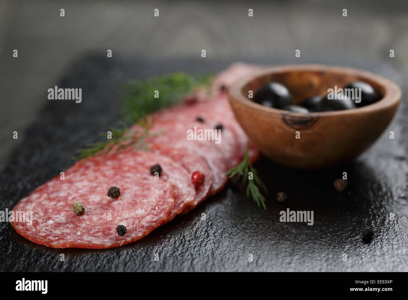Salami Slices Slate Board Rustic Style Food Salami Slices Slate Board Rustic Style Food