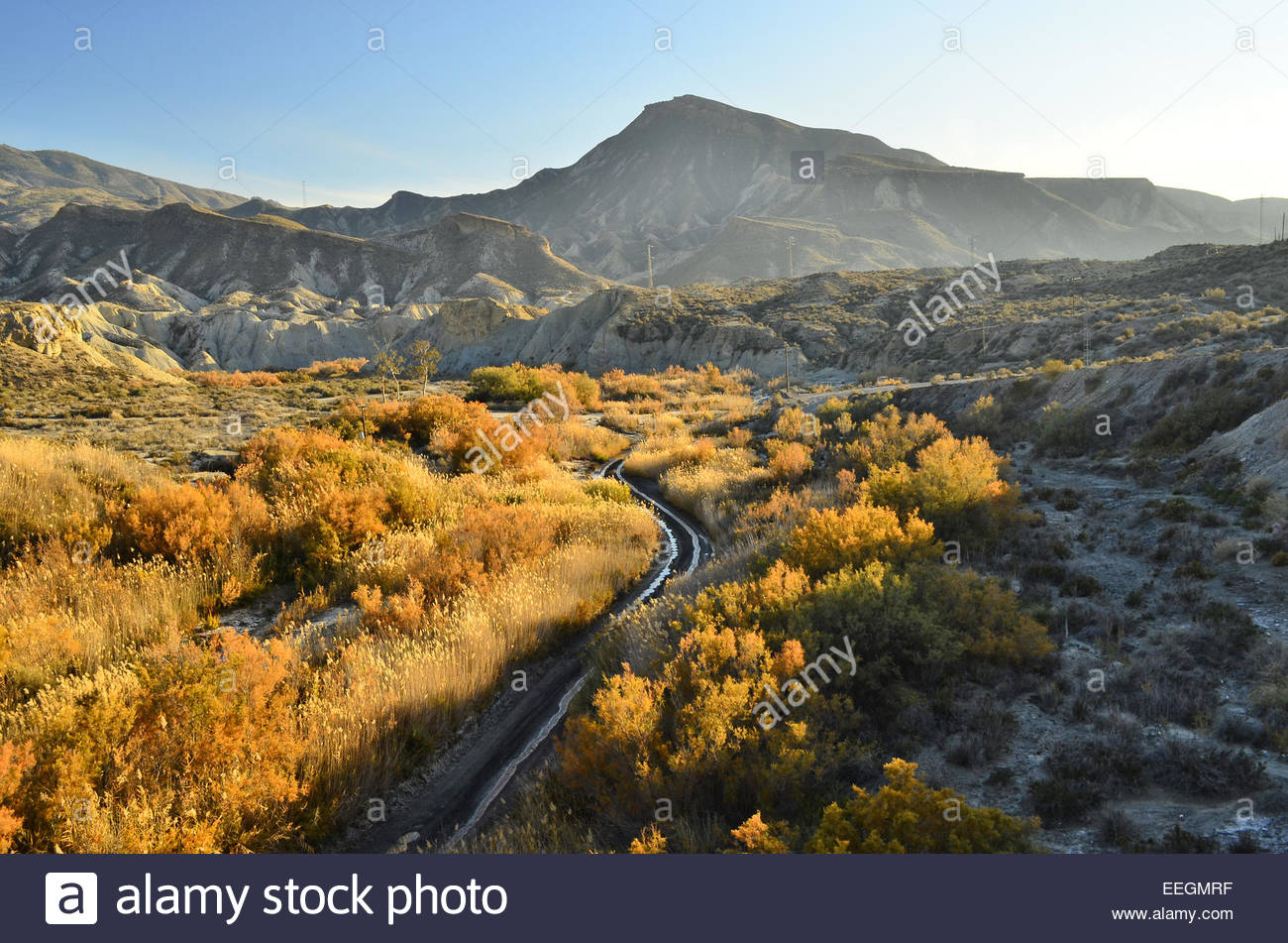 Tabernas Desert dry arid landscape Almeria Southern Spain Europe Stock