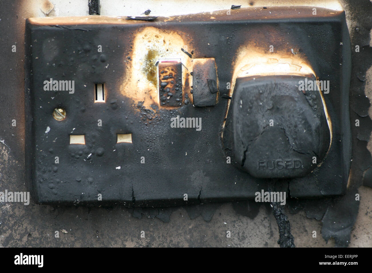 house fire, electrical socket overload Stock Photo 77966302 Alamy
